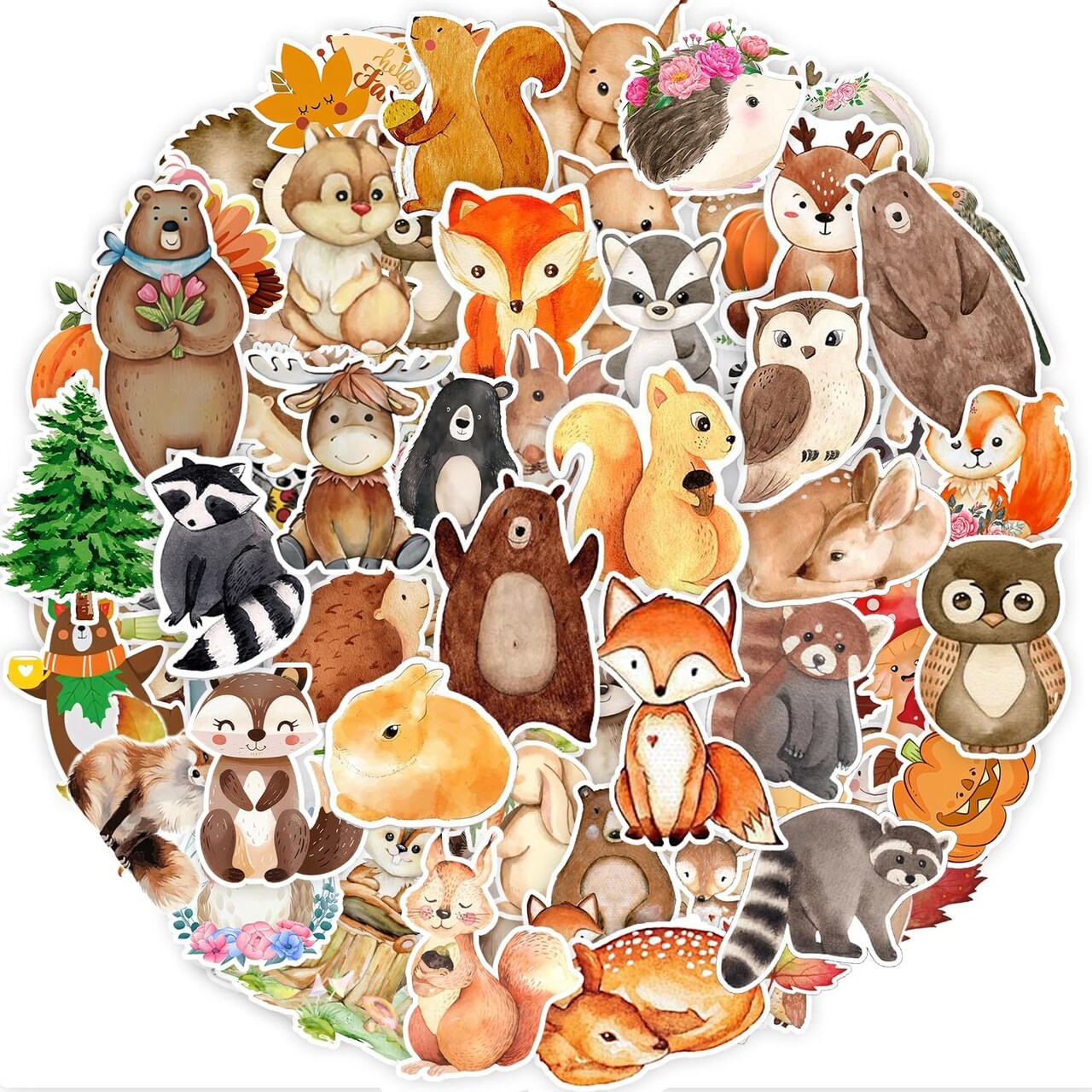 105PCS Woodland Animal Stickers Pack – Waterproof Vinyl Forest & Thanksgiving Stickers for Water Bottles, Baby Shower Decorations, Party Favors, Scrapbooks & DIY Crafts